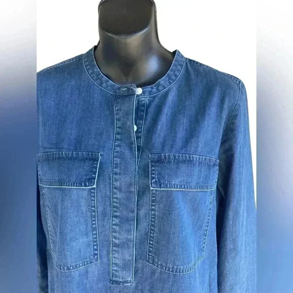 J CREW women’s DENIM SHIRT DRESS long sleeves front patch pockets  Size S - Picture 3 of 7